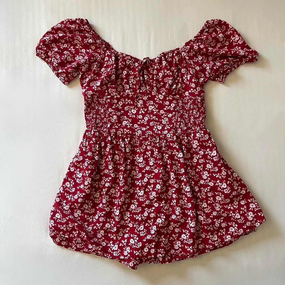Brand New Red & White Floral Romper